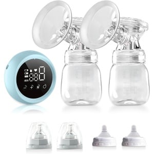 Pompa de San Electrica 2 in 1, cu 2 Biberoane, Capacitate 180 ml, Incarcare USB Tip C, 1200 mAh, 2 Moduri, 9 Viteze, Albastru Transparent - Img 4