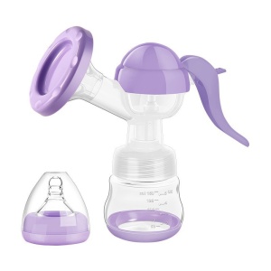 Pompa de San Manuala Multifunctionala, Portabila, cu Tetina pentru Biberon, Anti-Scurgere, Anti-Reflux, 17x18 cm, 150 mL, Silicon, Recipient Transparent, Mov