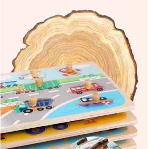Puzzle Montessori din Lemn pentru Copii, 0-3 Ani, 3D, Model Instrumente Matematice, Educativ, Intuitiv, Creativ, 9 Piese, 30x22.5x0.8 cm, Multicolor - Img 2