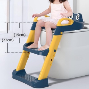 Reductor si Scaunel Inaltator WC, pentru Copii 1 - 7 Ani, 2 Trepte Reglabile, Pliabil, Colac Moale, cu Spatar si Manere, Albastru/Portocaliu - Img 4
