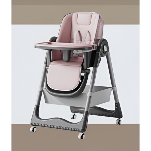 Scaun de Masa pentru Bebelusi si Copii, 2 Tavite si Husa Detasabile, Multifunctional, Inaltime Ajustabila, Spatar Reglabil Moale, 100x50x80cm, de la 6 Luni, Roz - Img 2