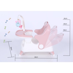 Scaun pentru Copii 2 in 1, pentru Servit Masa si pentru Baie, Multifunctional, Pliabil, Portabil, din Plastic, Spatar Reglabil, 58 x 39 cm, Roz - Img 5