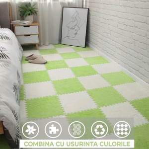 Set 10 Piese Covor tip Puzzle, Spuma EVA, Pufos, 30 x 30 x 1 cm, Verde - Img 2