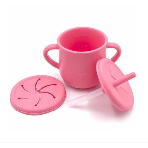 Set 10 Piese Servire Masa. pentru Bebelusi si Copii, din Silicon/Lemn, cu Ventuze Anti-alunecare, fara Alergeni. +6 Luni, Model Elefant, Roz - Img 4