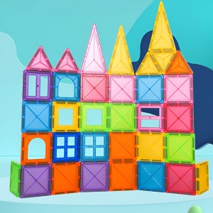 Set 32 Piese Magnetice de Constructie, Piese 5.5 cm, Magnetic Tiles, Forme Geometrice, 3 Ani, Multicolor - Img 6
