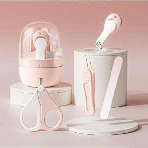 Set 4in1 de Ingrijire Unghii pentru Bebelusi, Cutie de Depozitare Tip Borcan, 0-6 Ani, 10 x 7 x 6 cm, Roz - Img 2