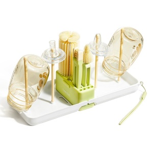 Set 7 Piese de Spalat/Uscat Biberoane, Portabil, Peri de Silicon, pentru Tetine, Suzete, Biberoane, Paie, Cutie Inclusa, 16.8 x 12 x 5 cm, Model Panda, Verde - Img 4