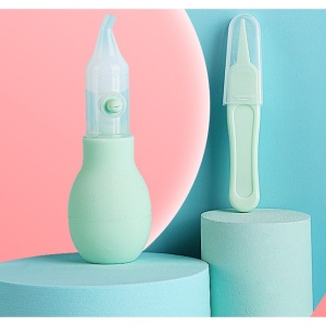 Set Aspirator Nazal pentru Copii, Manual, Anti-Reflux, cu Pompita, Usor de Curatat, Varf din Silicon, 11.2x4cm, Verde - Img 4