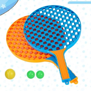 Set Badminton pentru Copii, 2 Palete, 3 Mingi, Pentru Joaca si Antrenament, Albastru Portocaliu - Img 4
