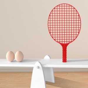 Set Badminton pentru Copii, Doua Palete, Fluturas, 2 Mingi, Minge cu Elastic pentru Antrenament, Suport de Prindere Stabil, 40.5x23 cm, Rosu Galben - Img 5