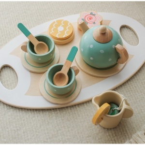 Set de Ceai din Lemn, 15 Piese, Vopsea Ecologica, +36 Luni, Multicolor Pastel - Img 3