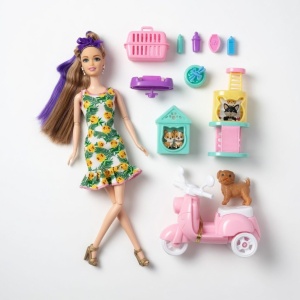 Set Joaca Cu Papusa, Scuter Roz, Catelus Si Elemente Decorative 3+ Ani, Roz - Img 3