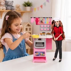 Set Jucarie cu Papusa Bucatareasa, Aragaz si Accesorii de Gatit, 3+ Ani - Img 4