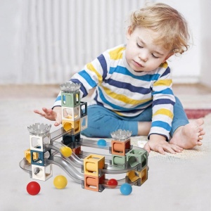 Set piese magnetice de constructie, Cu tobogane si bile, 41 piese, Multicolor - Img 4