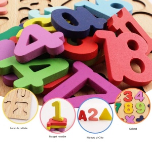 Tabla Montessori, din Lemn, Educatie Timpurie Cifre, 25 Piese Lemn, +18 Luni, 20 x 20 cm, Vopsea pe Baza de Apa, Multicolor - Img 3