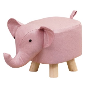 Taburet pentru Copii, Scaun Tip Taburet, Model Elefant, din Lemn Masiv, Scaun pentru Copii, 30 x 25 x 25 cm, Roz - Img 2