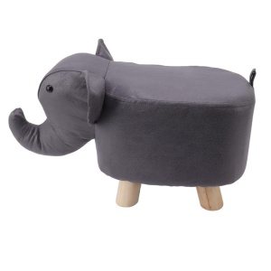 Taburet pentru Copii, Scaun Tip Taburet, Model Elefant, din Lemn Masiv, Scaun pentru Copii, 30 x 25 x 25 cm, Gri inchis - Img 4