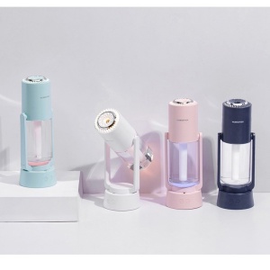 Umidificator si Purificator aer ultrasonic portabil, rezervor 200ml, cu ioni negativi, LED 7 culori, rotatie 360 grade, Roz - Img 2