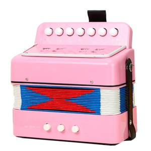 Acordeon Pentru Copii, Acordeon Jucarie pentru Educatie Timpurie, 7 butoane 2 bass, Acordeon Instrument Muzical pentru Copii, 18 x 17 x 10 cm, Roz - Img 1