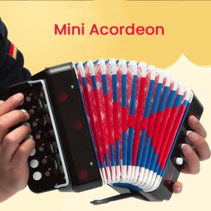 Acordeon Pentru Copii, Acordeon Jucarie pentru Educatie Timpurie, 7 butoane 2 bass, Acordeon Instrument Muzical pentru Copii, 18 x 17 x 10 cm, Negru - Img 5