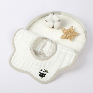 Baveta Tip Floare, din Bumbac, pentru Copii 0-12 Luni, Rezistenta la apa, 8 Straturi, Model Tricotat cu Panda, 26 x 29 cm, Alb - Img 4