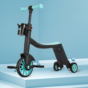 Bicicleta 8 in 1, Transformabila, Multifunctionala, Reglare Inaltime, cu Maner de Impingere Detasabil, Tricicleta, Trotineta, 3 Roti, Pedale, Cosulet, 3-6 Ani, Albastru - Img 5