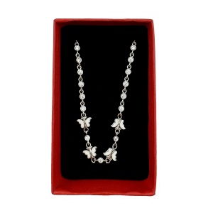 Bratara pentru Copii, Jolie, Argint 925, Model Fluture, cu Email si Zirconiu, 22 cm/4.4g Argintiu/Alb - Img 2