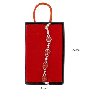 Bratara pentru Copii, Jolie, Argint 925, Model Trifoi, cu Email si Zirconiu, 22 cm/4.4g Argintiu/Rosu - Img 3