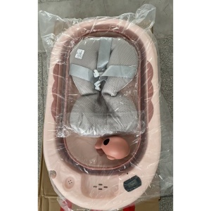 Cada de Baie, pentru Copii 0 luni - 6 Ani, cu Termometru, Pliabila, Perna Suport Inclusa, din Plastic, 81.5 x 49 x 21.5 cm, Roz - Img 5