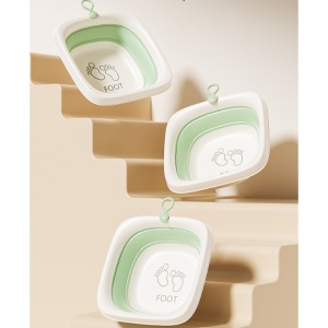 Cada Pliabila pentru Baie pentru Copii, Cadita pentru Bebelusi, Model Patrat pentru Picioare, Verde, 32x27.5x3.7 cm, 4 L - Img 4