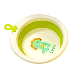 Cada Pliabila pentru Baie pentru Copii, Cadita pentru Bebelusi, Model Rotund cu Dinozaur, Verde, 30x30x3.7 cm, 4L - Img 4