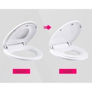 Capac de Toaleta cu Reductie 2 in 1, pentru Copii si Adulti, Coborare Lenta si Silentioasa, Instalare Usoara, din PP5 , in Forma de O, Alb - Img 3