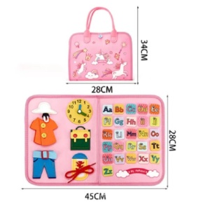 Carte Senzoriala Educativa Montessori, Dezvoltare Abilitati Motorii, 5 Pagini, Model Unicorni, 28x22x7 cm, Roz - Img 5
