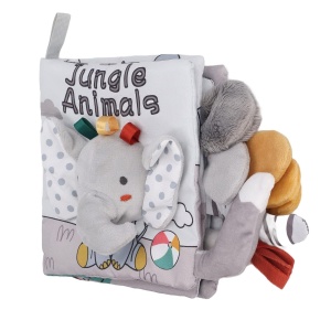 Carte Senzoriala, pentru Bebelusi, 15x16x6 cm, cu Animalute, 3D, Cu Sunete si Fosnete, 0-3 Ani, Model Elefantel, Gri - Img 3