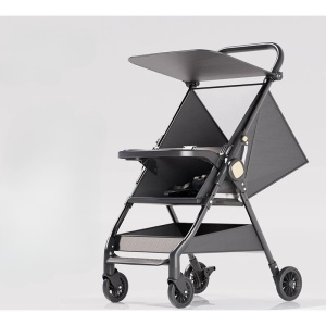 Carut Pliabil, Usor, Compatibil cu Avionul, de Plimbat/Dormit, Parasolar, Cutie Depozitare, Tabla de Masa, 93 x 70 x 40 cm, Negru - Img 2