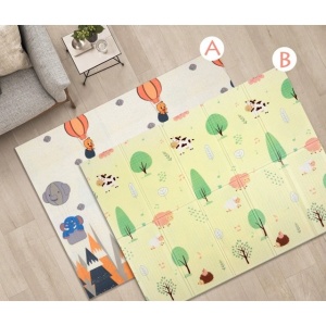 Covoras pentru Copii, cu 2 Fete, Model Padure/Elefanti, din XPE+PE, Impermeabil, Antiderapant, Protectie Termica, +3 Luni, Pliabil, 180 x 200 x 1.5 cm, Multicolor - Img 4