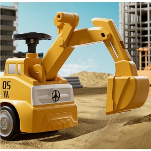 Excavator Manual pentru copii, 3 ani, Sport, Claxon, Cutie Depozitare, Lumini, Scaun, 62x26x47 cm, Galben - Img 2