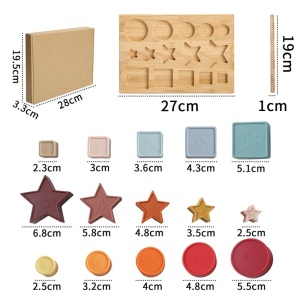 Jucarie Educativa, +12 Luni, Tip Montessori, din Lemn si Silicon, Forme Geometrice Stivuibile, 15 Piese, 27 x 19 cm, Multicolor - Img 6