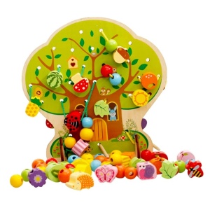 Jucarie Educativa Montessori 2 in 1 din Lemn, Model Pomul cu Fructe, 102 piese, Dezvoltare Motricitate Fina, Copii 3+ ani,Multicolor - Img 4