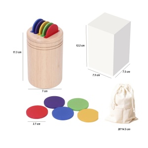Jucarie Educativa Montessori din Lemn, 13 Piese, Sortator cu Discuri Colorate, 2+ ani, 11.3 x 7 cm, Multicolor - Img 2