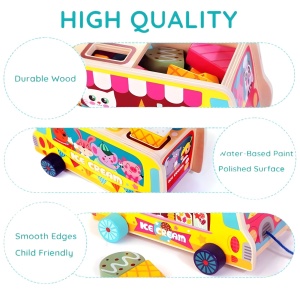 Jucarie Educativa Montessori, Model Camion de Inghetata, Sortator Forme, 22 x 11 x 12 cm, 3+ ani, Multicolor - Img 4