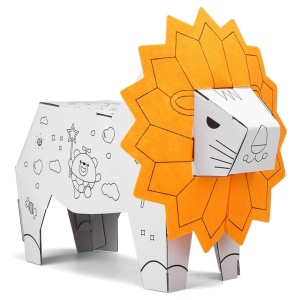 Jucarie Educativa pentru Copii, Model Leu 3D, Puzzle 3D de Asamblat si Colorat din Carton, Educativ, 41 x 12 x 33 cm, 3+ ani, Maro/Alb - Img 2