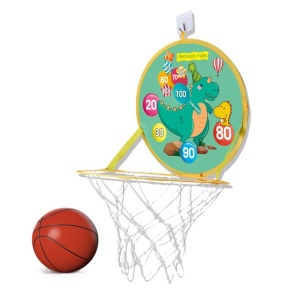 Jucarie Interactiva, 2 in 1, Cos de Basket si Tinta de Darts, Minge 16 cm, Pompa, 8 Mingii cu Scai, Model Dragon, Multicolor - Img 2