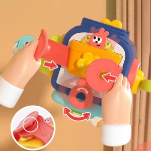 Jucarie interactiva Montessori, Model Pinguin, 18+ luni, Albastru/Multicolor - Img 6
