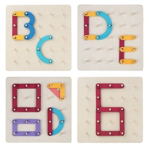 Jucarie Montessori Pegboard, din Lemn, Tip Puzzle, Forme, Litere, Educativ, 17.8 x 17.8 x 1.5 cm, Multicolor - Img 5