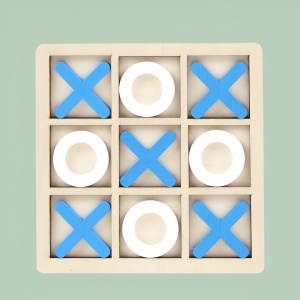 Jucarie Montessori Tic Tac Toe, Educativa, Interactiva, din lemn, X si O, 9 Piese, 14.3x14.3 cm, Albastru Alb - Img 3