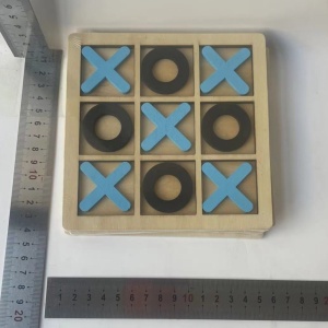 Jucarie Montessori Tic Tac Toe, Educativa, Interactiva, din lemn, X si O, 9 Piese, 14.3x14.3 cm, Albastru Negru - Img 3