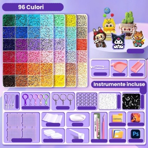 Kit de Margele Perle, Set DIY 3D din 96 de Culori, 8000 de piese, Instrumente pentru Margele Incluse, 2.6 mm in cutie, Multicolor - Img 2