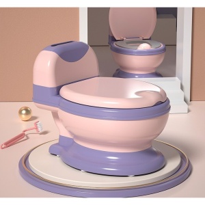 Olita Bebelusi, pentru Copii 1 - 8 Ani, Model Toaleta Adulti, Colac Moale PVC, Compartiment Detasabil, Cutie Depozitare Hartie, 34 x 32 x 19 cm, Roz/Mov - Img 6