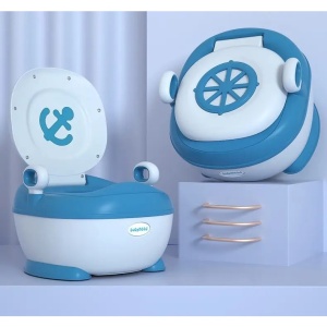 Olita pentru Copii, +1an, Portabila, Design cu Ancora, cu Capac, Model Prietenos, Non-Toxic, Compartiment Detasabil, cu Manere, cu 4 Picioare, Usor de Curatat, 46*33*32 cm, Albastru - Img 5